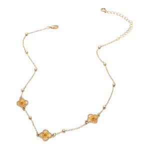 Tigerstars Yellow Floral Encased Clover Charm Station Necklace